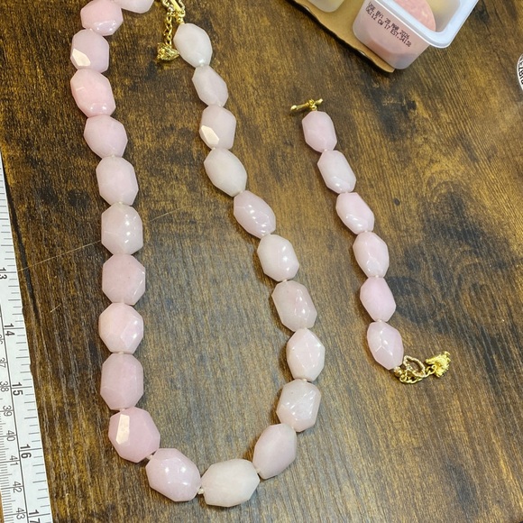 Pink Faceted Jade 24 inch hand knotted necklace set bracelet 6in - Picture 7 of 8